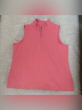 Lulu-B Sleeveless Mock Neck Zip Tank - Coral Pink